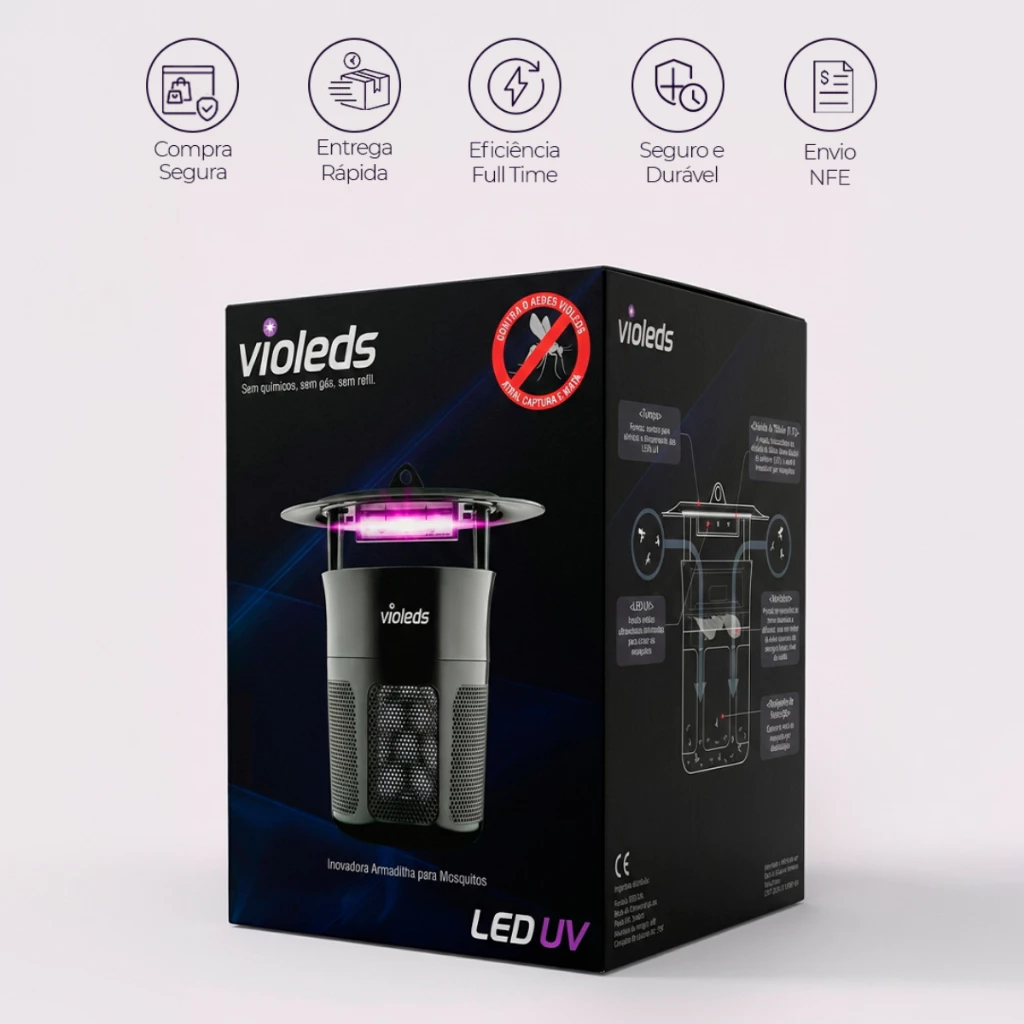 Armadilha Eletrica Anti Mosquito Ultravioleta Violeds Pega Pernilongo e Insetos - Imagem 7