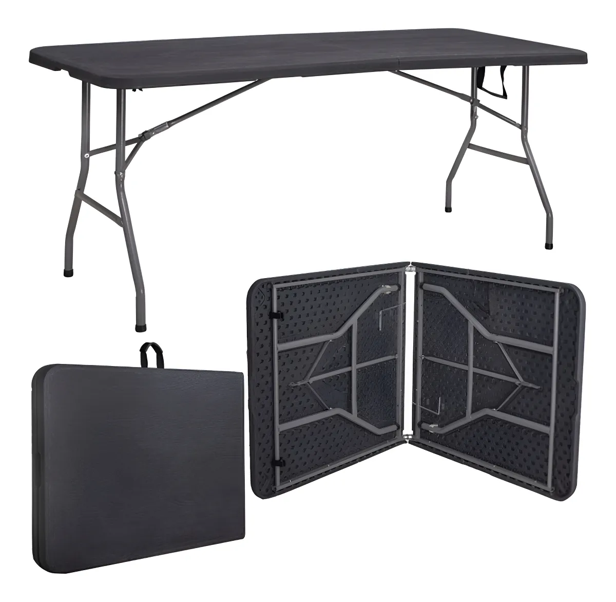 Mesa Dobravel Vira Maleta Com Alca Portatil 1.80m Para Camping Pesca Jardim Area Externa Ou Interna Salao De Festas Gourmet Cor Preto Luvinco - Imagem 1