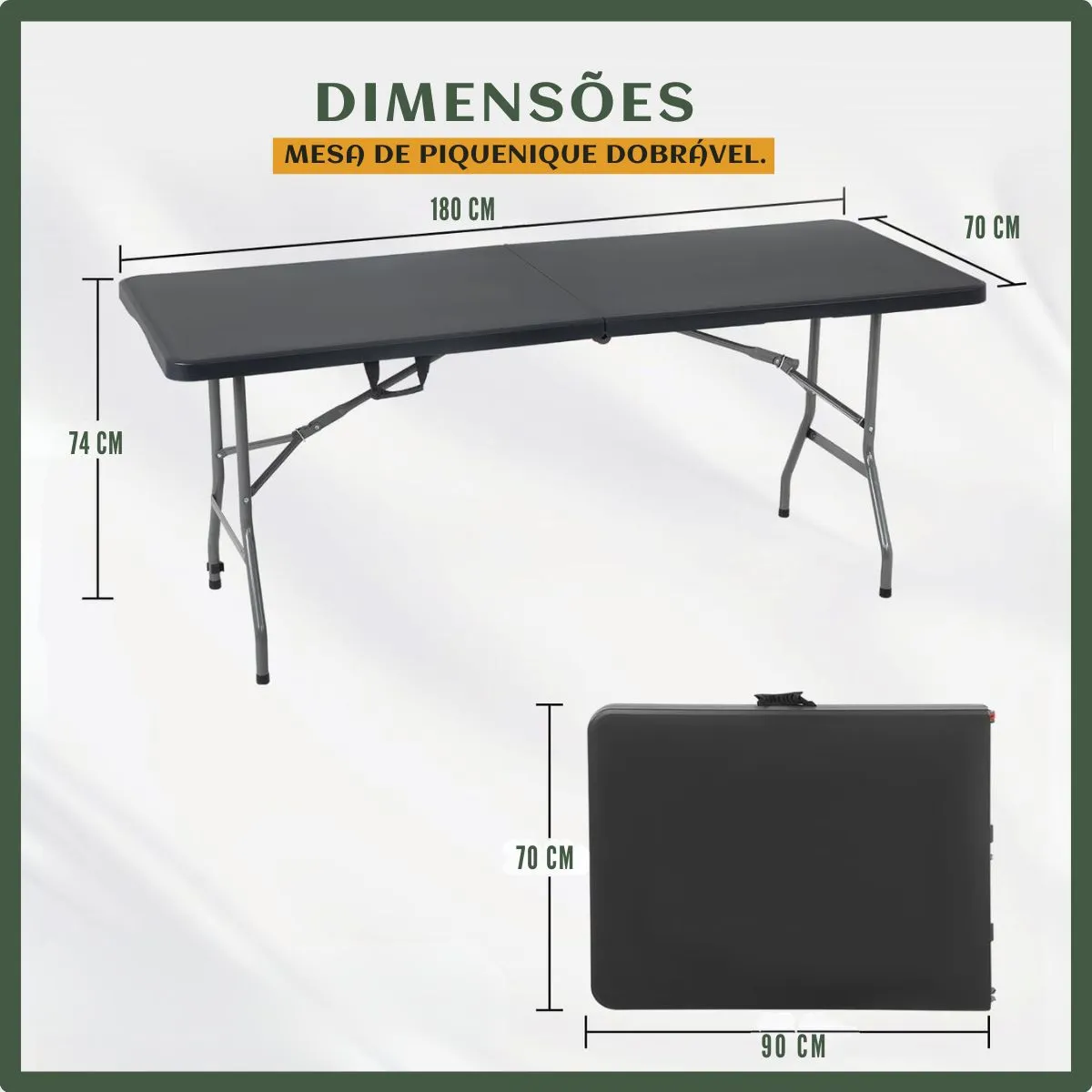 Mesa Dobravel Vira Maleta Com Alca Portatil 1.80m Para Camping Pesca Jardim Area Externa Ou Interna Salao De Festas Gourmet Cor Preto Luvinco - Imagem 2