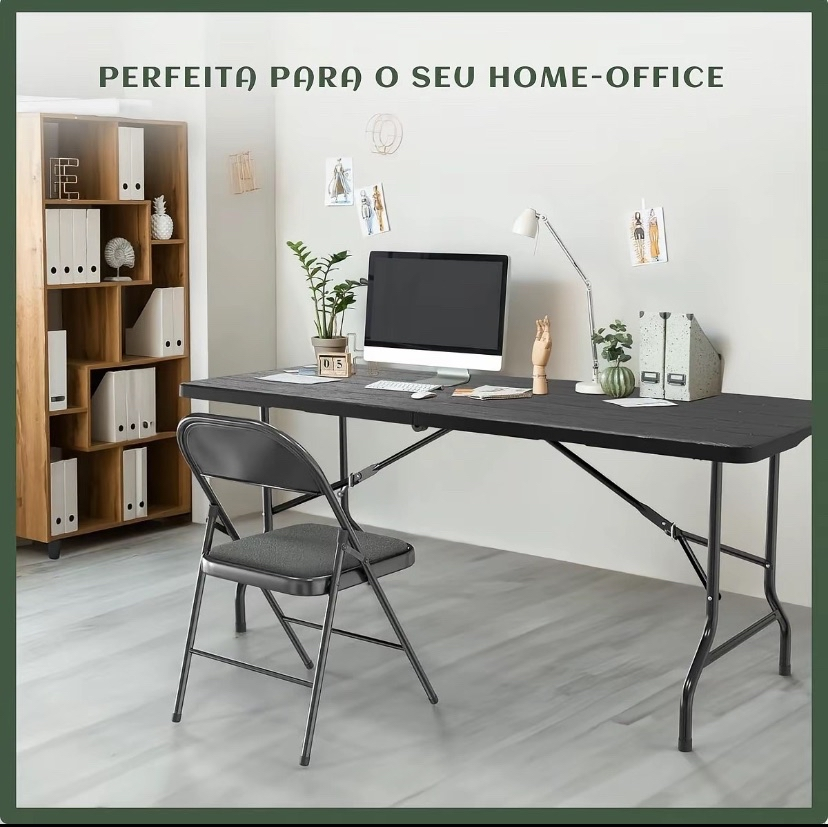 Mesa Dobravel Vira Maleta Com Alca Portatil 1.80m Para Camping Pesca Jardim Area Externa Ou Interna Salao De Festas Gourmet Cor Preto Luvinco - Imagem 4