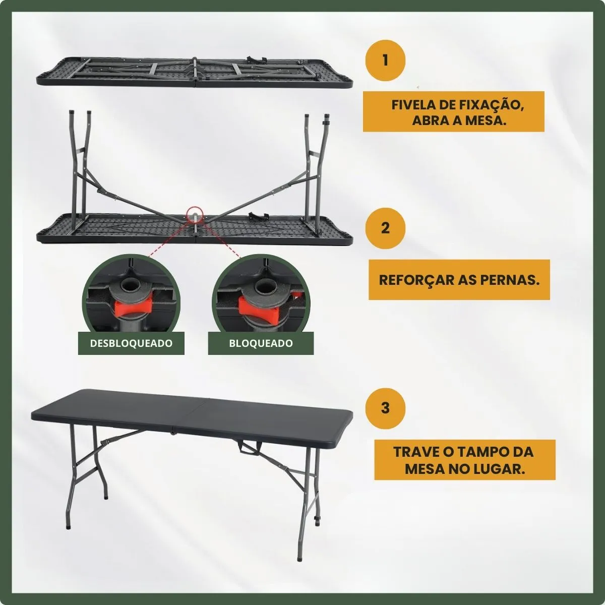 Mesa Dobravel Vira Maleta Com Alca Portatil 1.80m Para Camping Pesca Jardim Area Externa Ou Interna Salao De Festas Gourmet Cor Preto Luvinco - Imagem 6